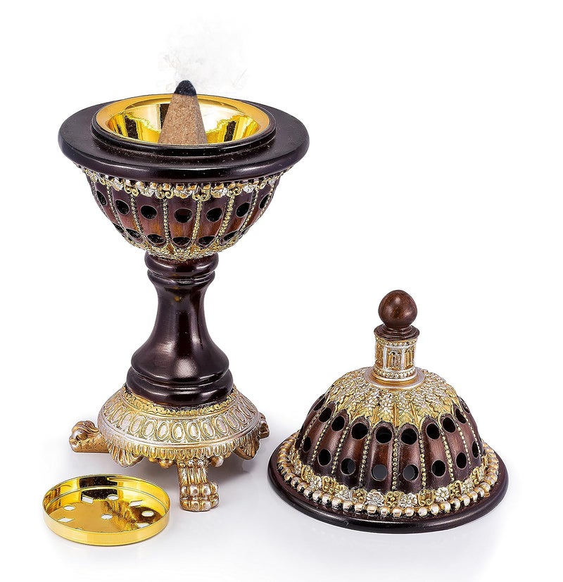 AM Lux Globe Incense Burner - Bakhoor Cone Holders | Frankincense Burner Charcoal | Mabkhara | for Office & Spiritual Decor (Brown) - Image 3